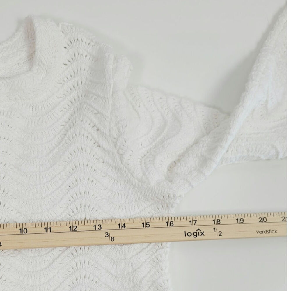 HOUSE OF HARLOW 1960 CROCHET CROPPED BUTTON UP CARDIGAN, SZ SMALL - Picture 11 of 13